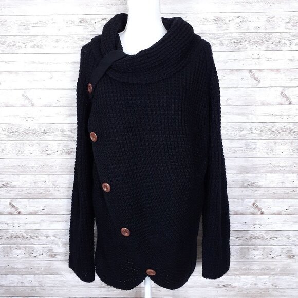 Sweaters - Womens Wrap Sweater 2XL Black Cowl Neck CL